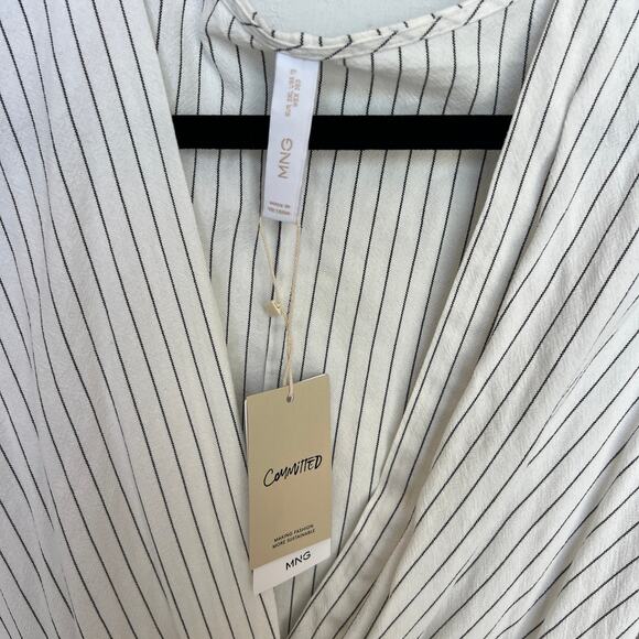 MANGO NWT Women's Cotton White Grey Pin Stripe Maxi Wrap Dress Plus Sz 3x - Picture 5 of 5